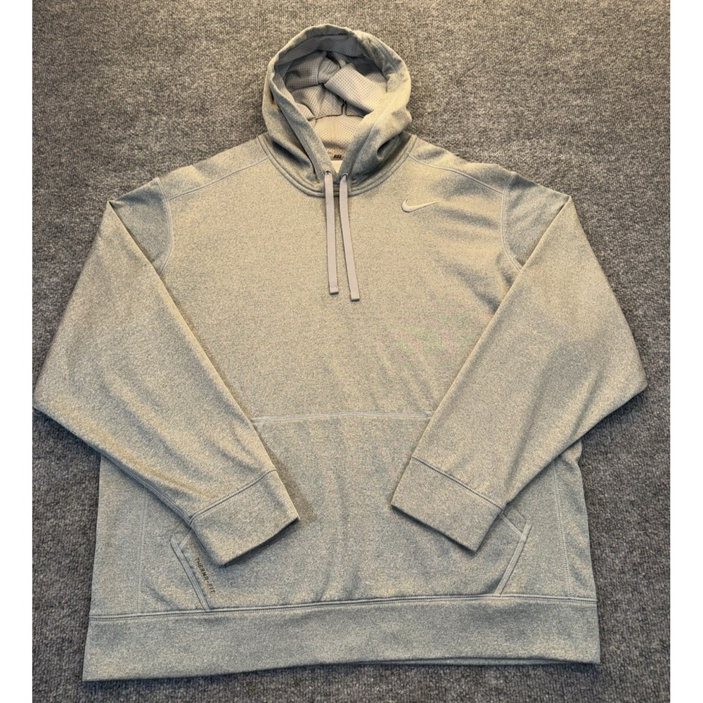Nike Therma-FIT Hoodie Gray Pullover Sweatshirt Men's XL Swoosh Athletic